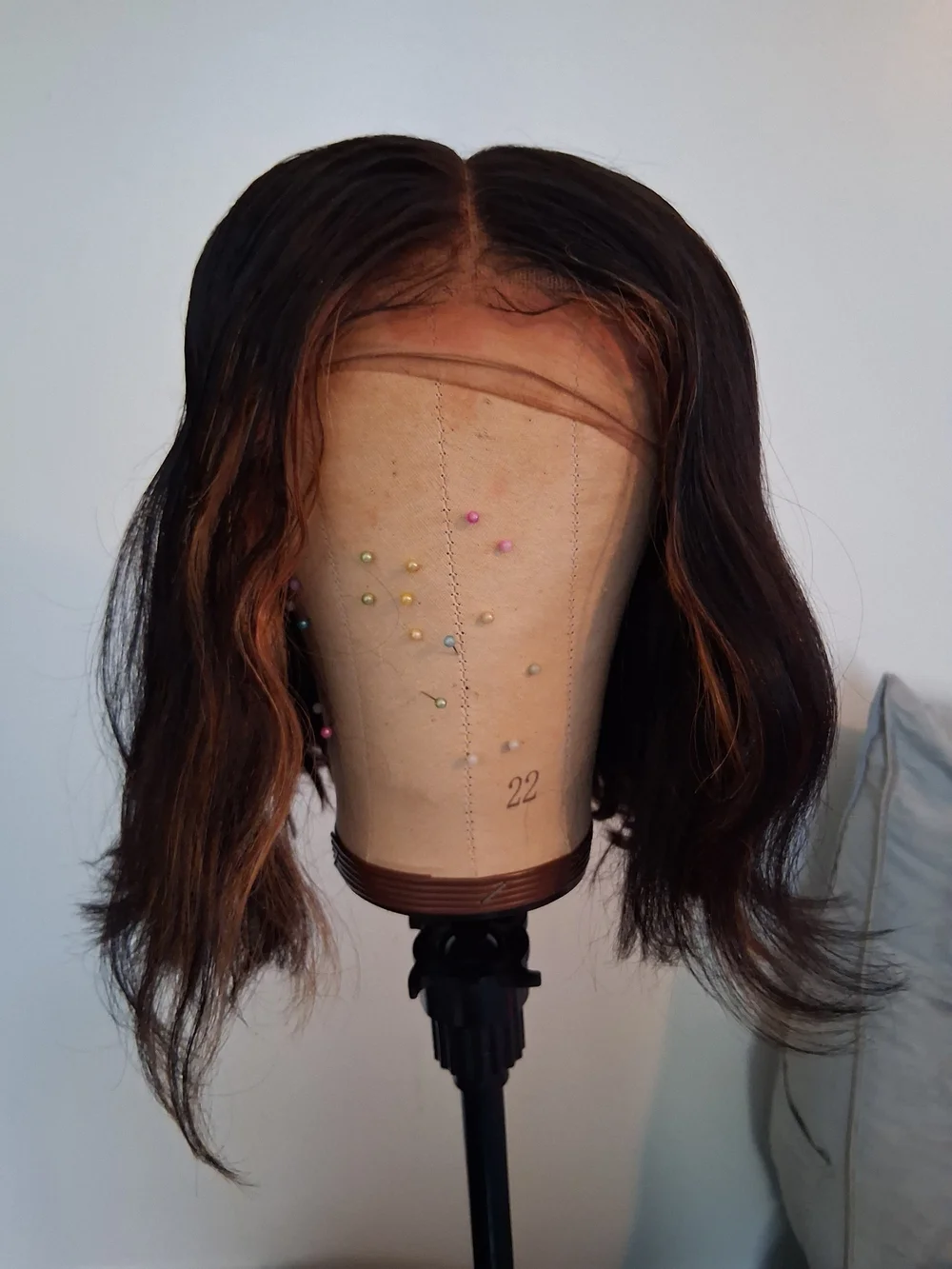 Hand-Tied Lace Front Wig - Dark Brown with Copper Highlights